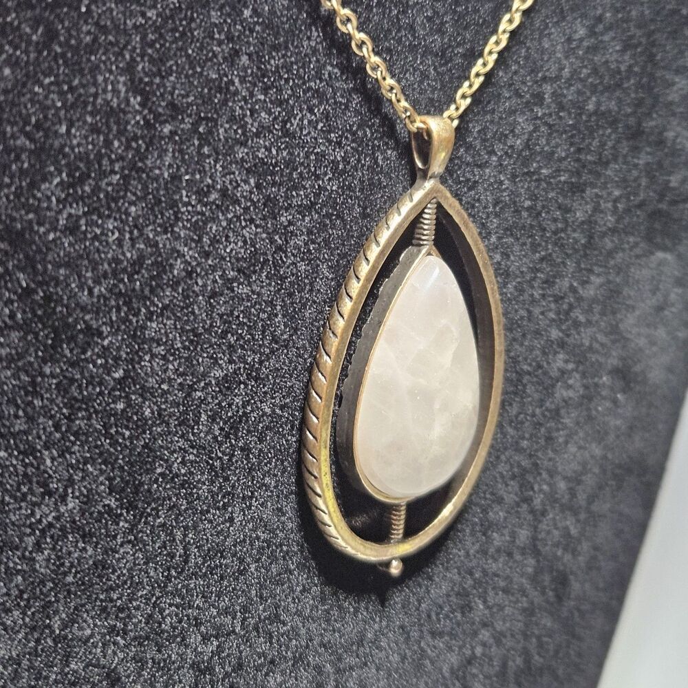 Stella & Dot Brass Tone Rose Quartz Teardrop Pendant Chain Necklace 36-39" - Picture 7 of 13